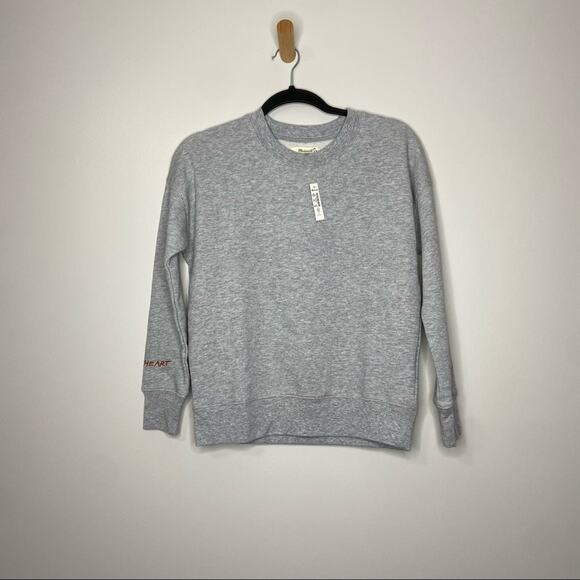 NWT MADEWELL Open Heart Mind Embroidered Sweatshirt Gray Crew Neck XXS - Picture 2 of 6